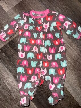 Carter's Gray Fleece Footed One-Piece with Pink, Teal & Red Elephants